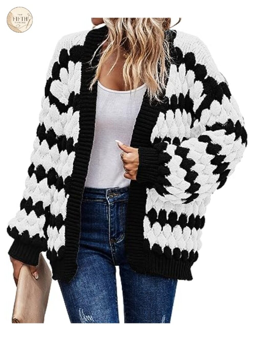 Chunky Cable Knit Open Front Cardigan – Oversized Lantern Sleeve Women's Sweater